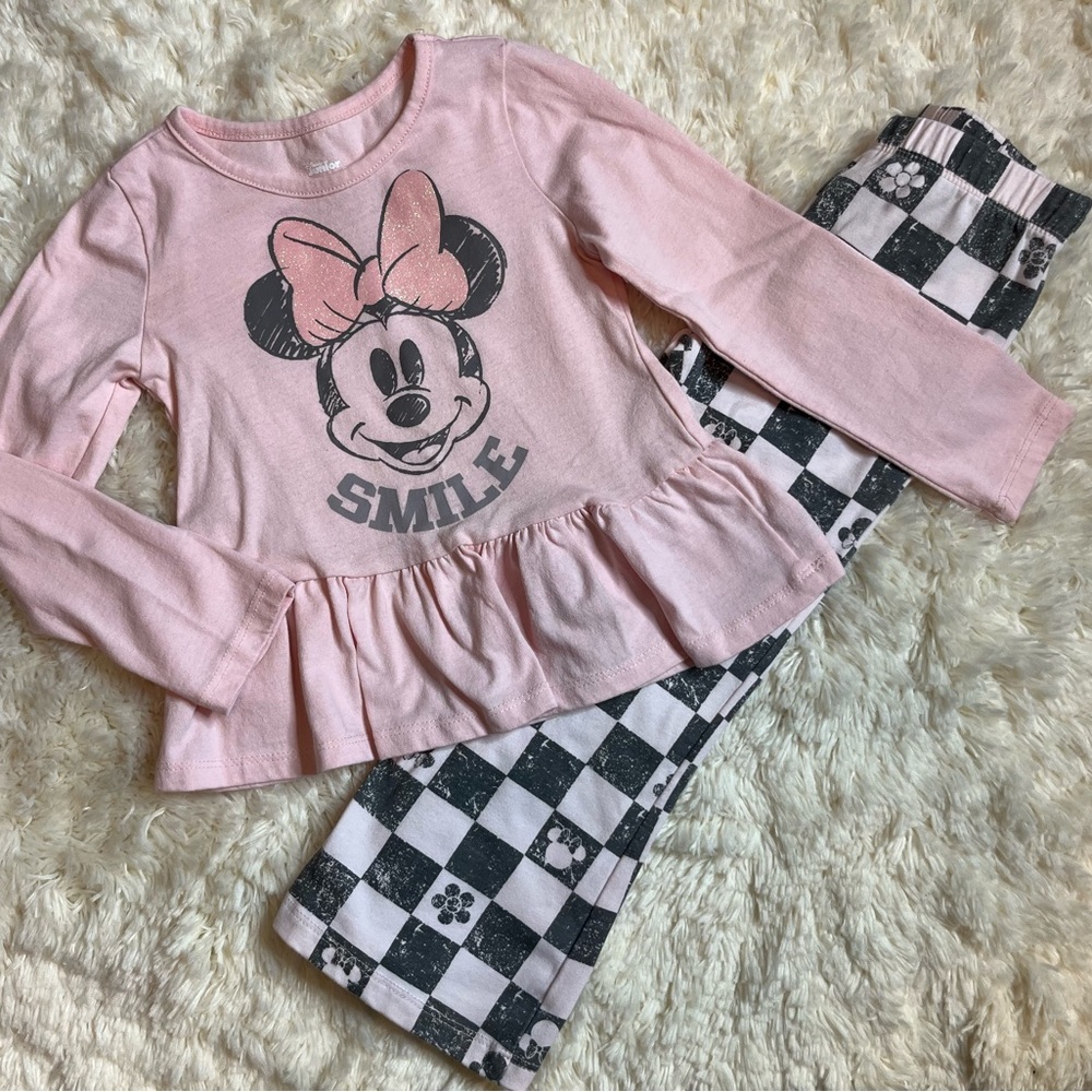 Disney Junior Minnie Mouse Girls Size 5 Pink Outfit Long Sleeve 2 Piece Set
